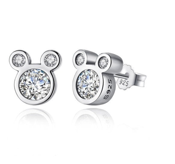 925 Sterling Silver Sparkly Mouse Stud Earrings