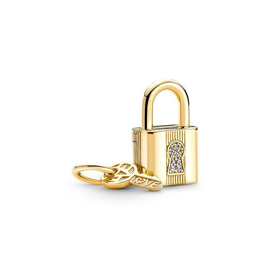 18k Gold Plated 925 Sterling Silver Padlock And Key Charm