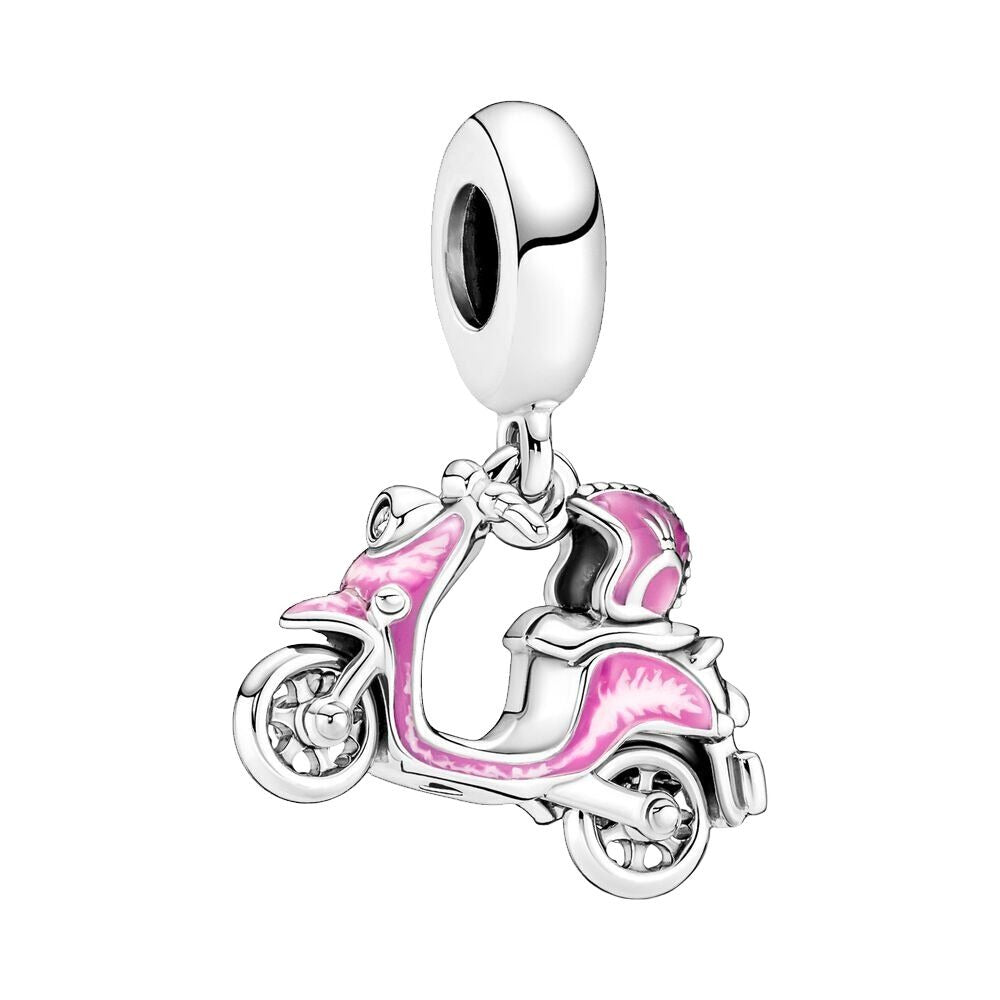 925 Sterling Silver Pink Moped Charm