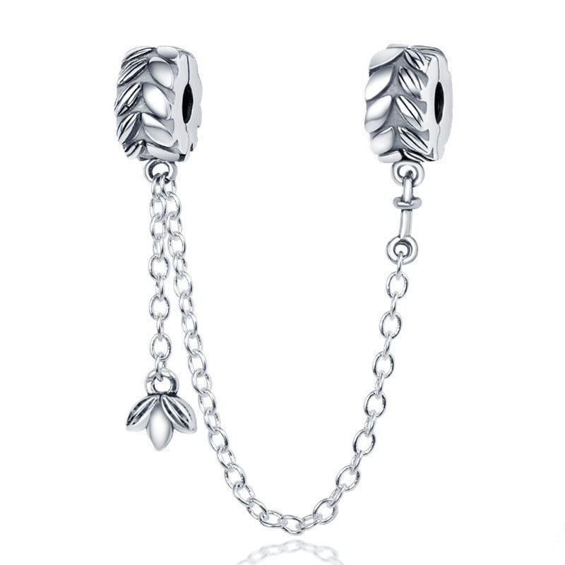 925 Sterling Silver Leaf Safety Chain