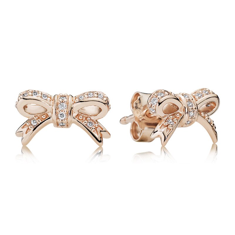 18k Gold Plated 925 Sterling Silver Bow Stud Earrings