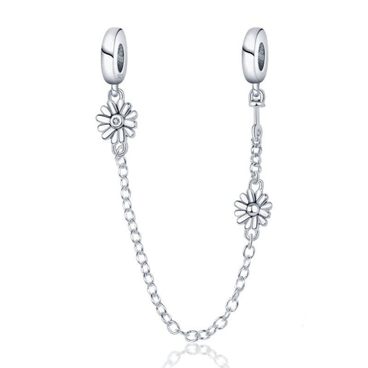 925 Sterling Silver Daisy Safety Chain Charm