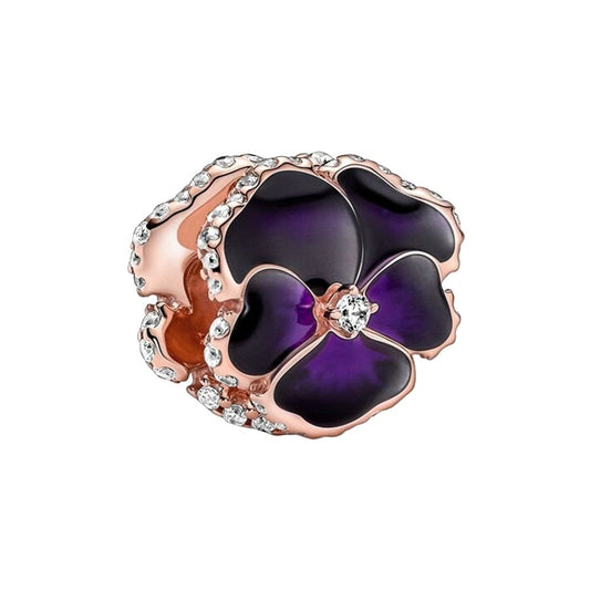 14k Rose Gold Plated 925 Sterling Silver Purple Flower Charm
