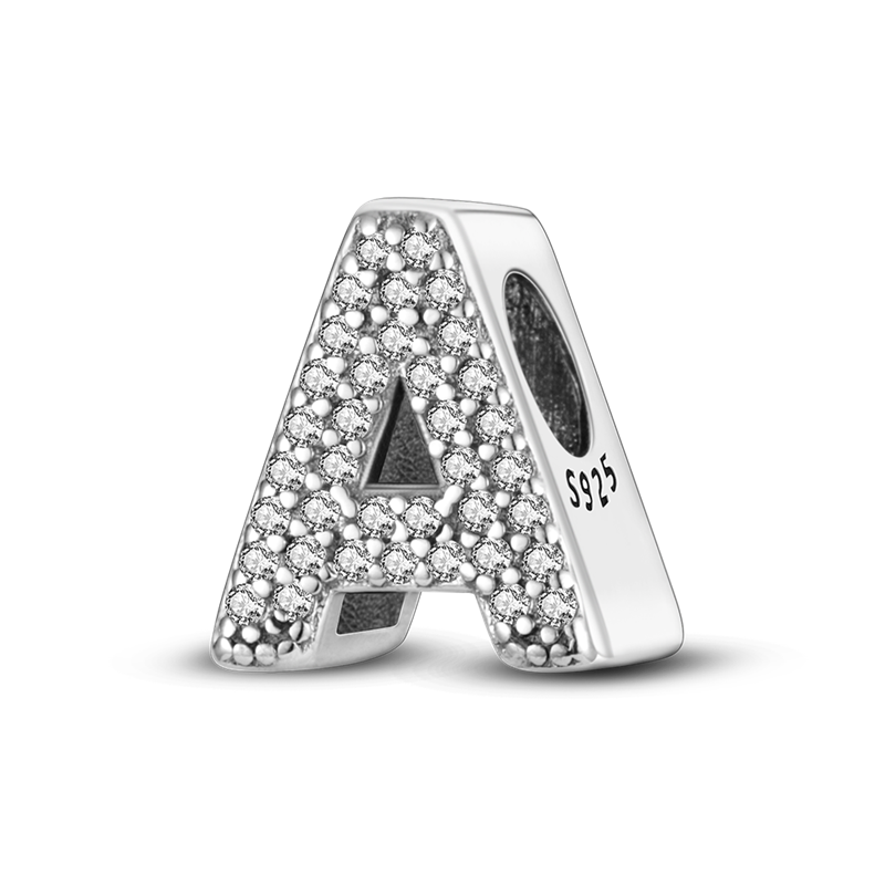 925 Sterling Silver Pave Initial Charm
