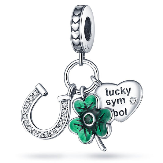 925 Sterling Silver Lucky Horse Shoe Clover Charm