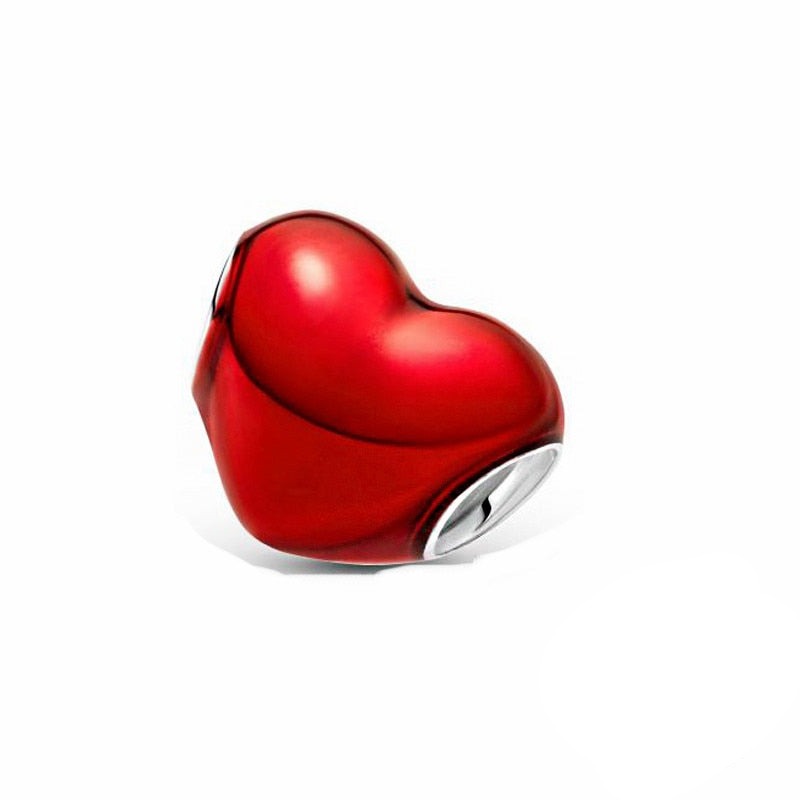 925 Sterling Silver Metallic Red Heart Charm
