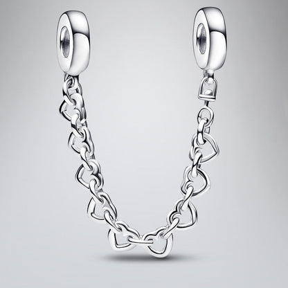 925 Sterling Silver Linked Hearts Safety Chain