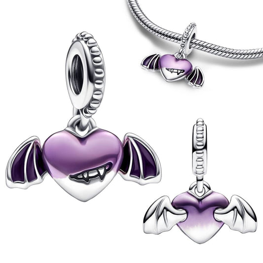 925 Sterling Silver Purple Vampire Heart Charm