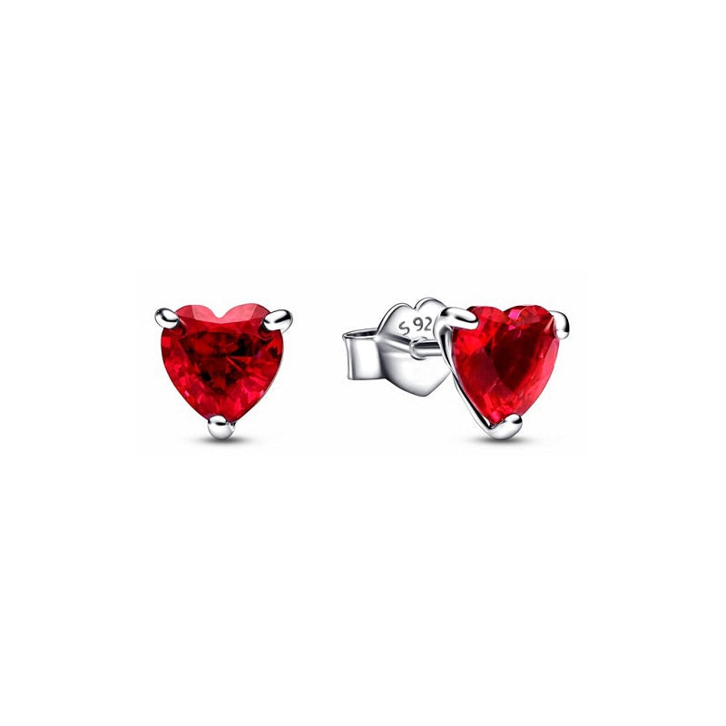 925 Sterling Silver Red Heart Bracelet Ring Charm Necklace Earrings