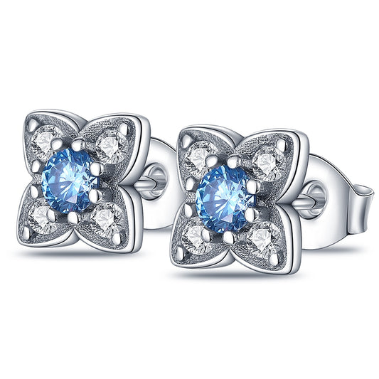 925 Sterling Silver Blue Stone Stud Earrings