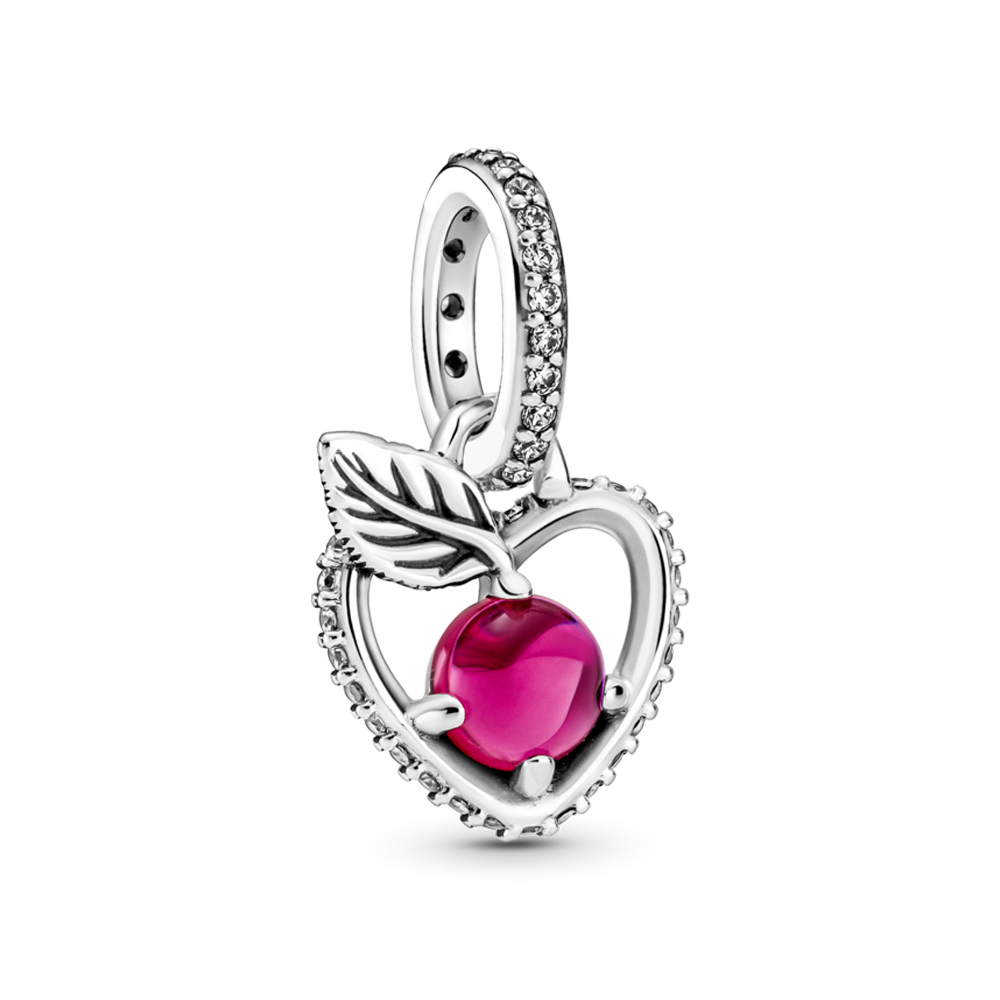 925 Sterling silver Red Apple Heart Dangle Charm
