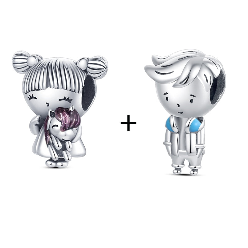 925 Sterling Silver Girl And Boy 2 Piece Charm