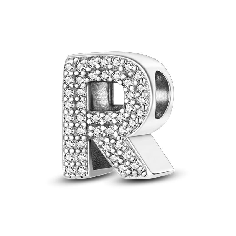 925 Sterling Silver Pave Initial Charm
