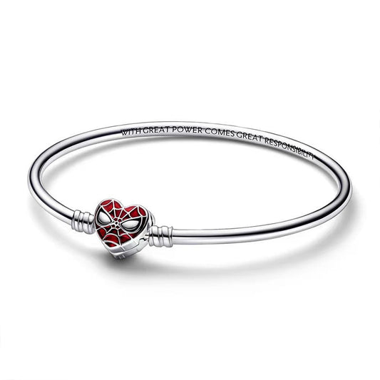 925 Sterling Silver Character Heart Lock Bangle